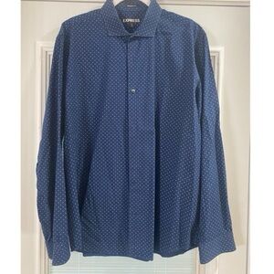 Express Navy Blue Polka Dot Modern Fit Long-Sleeve Button-Down, size XL